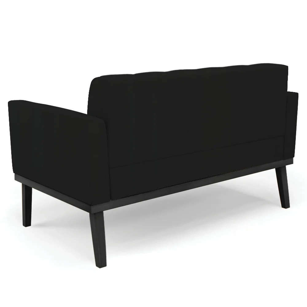 Sofá Namoradeira e 2 Poltronas Base Madeira Preto Ana Linho Preto - Ibiza