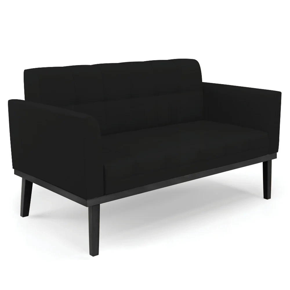 Sofá Namoradeira e 2 Poltronas Base Madeira Preto Ana Linho Preto - Ibiza