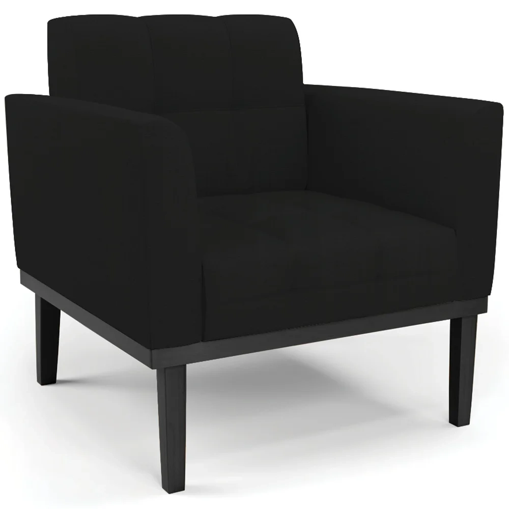 Sofá Namoradeira e 2 Poltronas Base Madeira Preto Ana Linho Preto - Ibiza