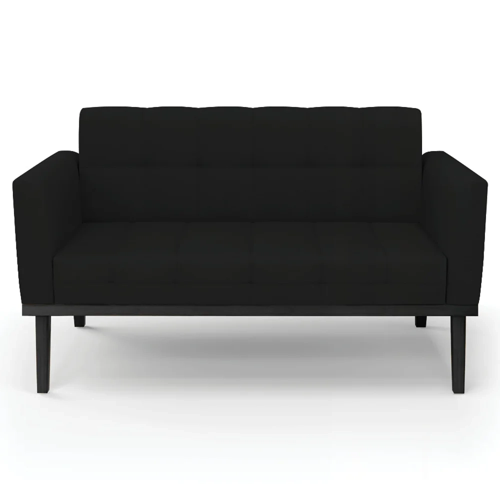 Sofá Namoradeira e 2 Poltronas Base Madeira Preto Ana Linho Preto - Ibiza