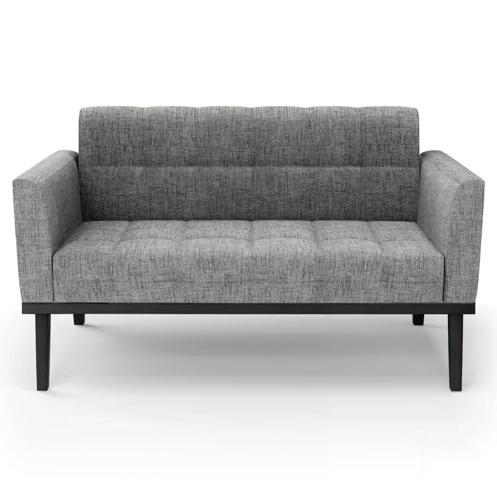 Sofá Namoradeira e 2 Poltronas Base Madeira Preto Ana Linho Grafite - Ibiza