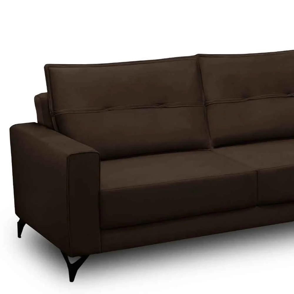 Sofá 4 Lugares com Chaise Direito 265cm Soreh F05 Veludo Marrom - Mpozenato