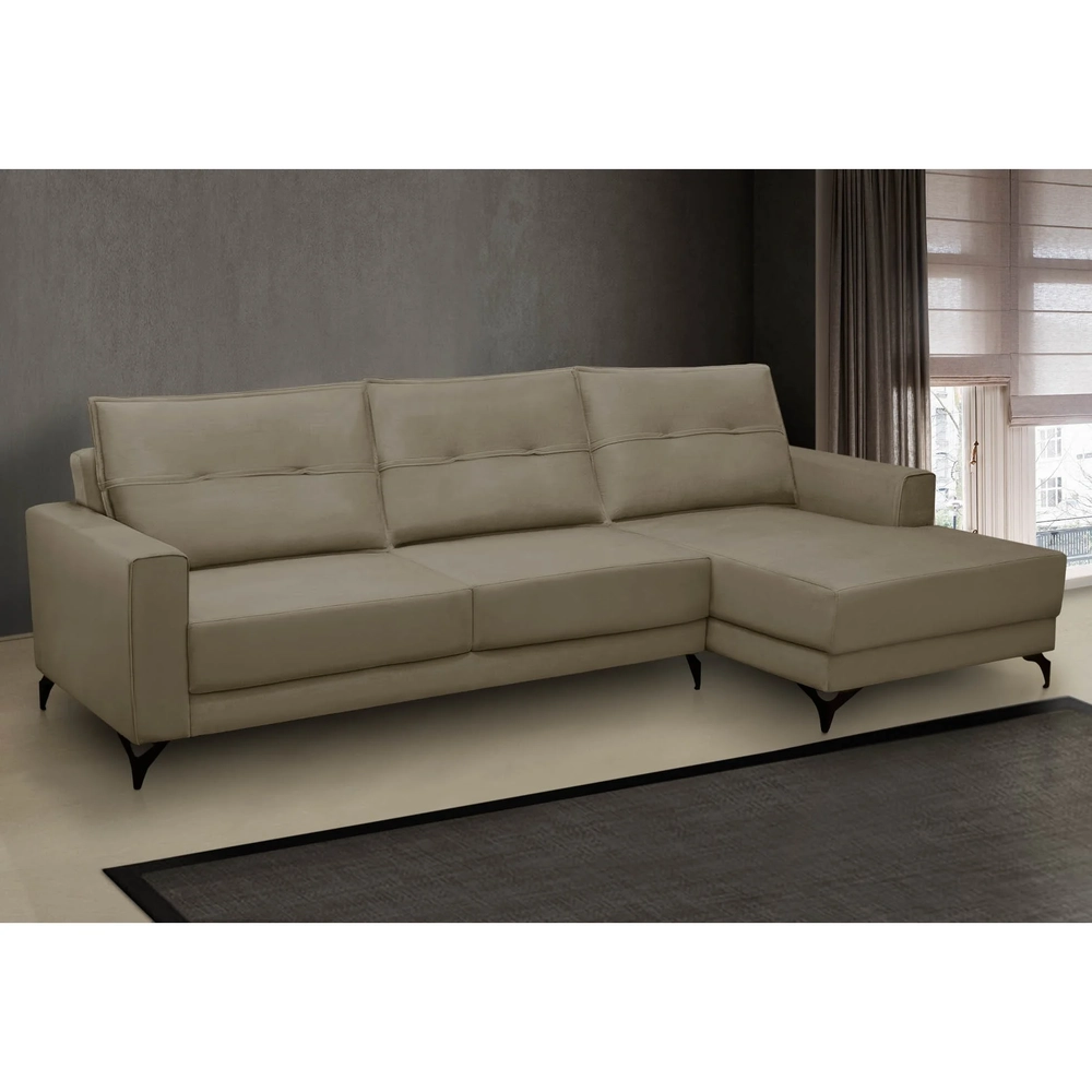 Sofá 4 Lugares com Chaise Direito 285cm Soreh F05 Veludo Castor - Mpozenato