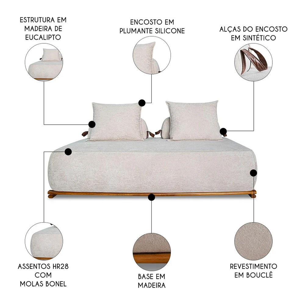 Sofá 4 Lugares Ilha 2 Módulos 180cm Viero S06 Boucle Bege - Mpozenato