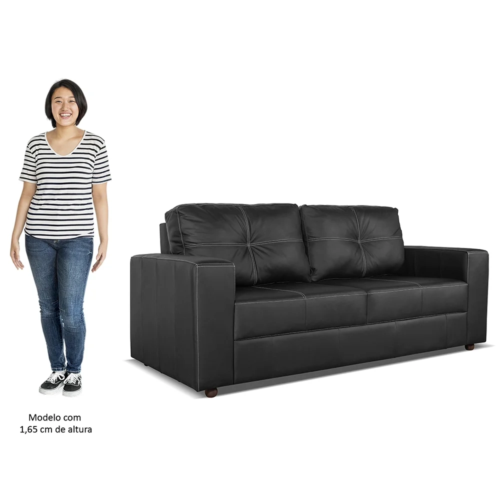 Sofá Living 2 Lugares para Sala de Estar 160cm Licci L07 Couro Preto - Mpozenato