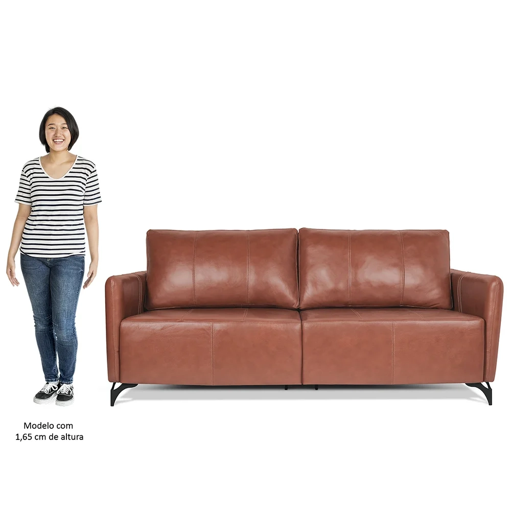 Sofá Living 3 Lugares Sala de Estar 220cm Cisso L07 Couro Marrom Claro - Mpozenato