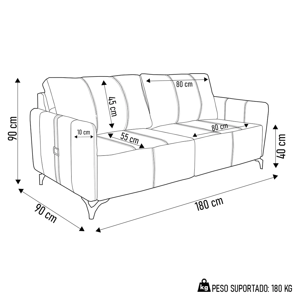 Sofá Living 2 Lugares Sala de Estar 180cm Cisso L07 Couro Marrom Claro - Mpozenato