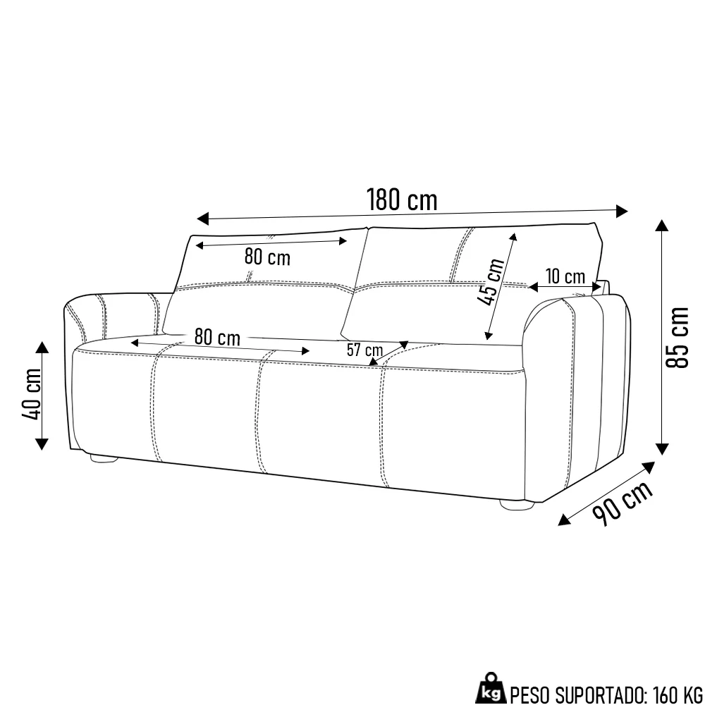 Sofá Living 2 Lugares Sala de Estar 180cm Virtus L07 Couro Marrom Café - Mpozenato