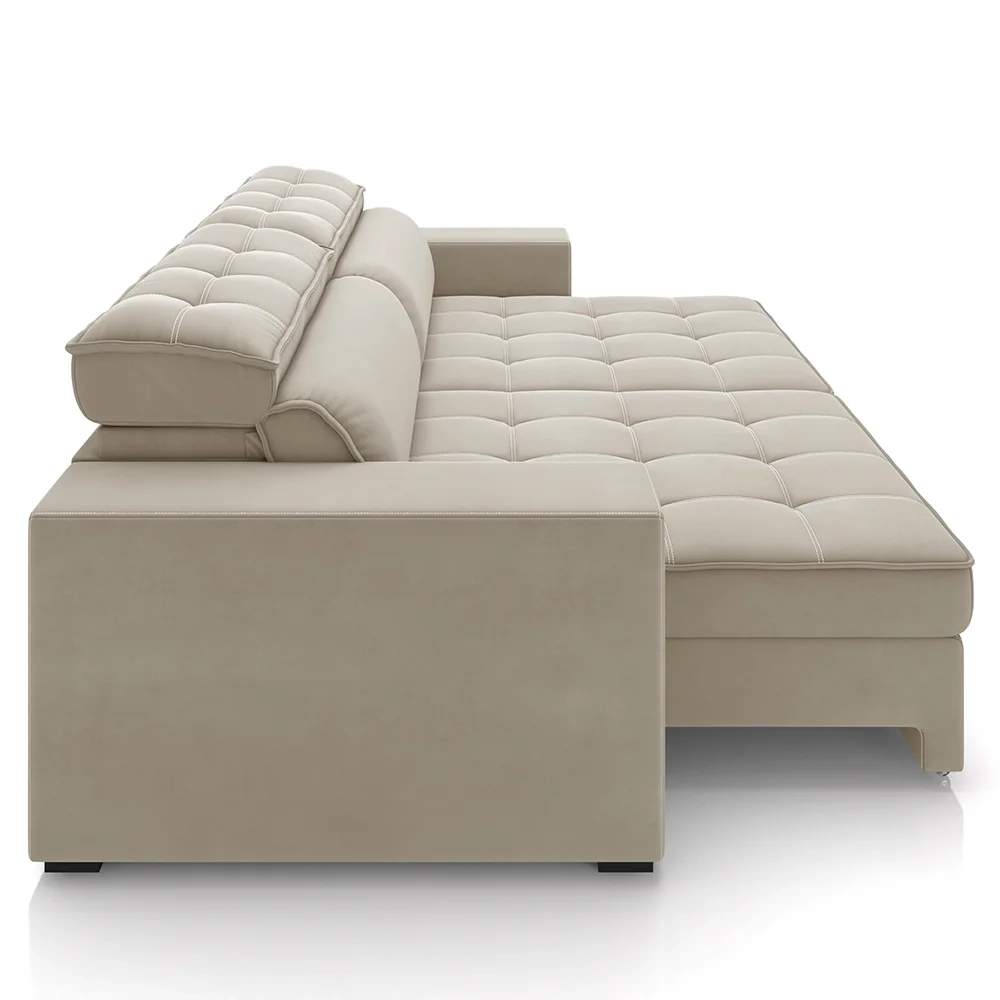 Sofá Retrátil Reclinável 4 Lugares 290cm Vick Z32 Suede Bege - Mpozenato