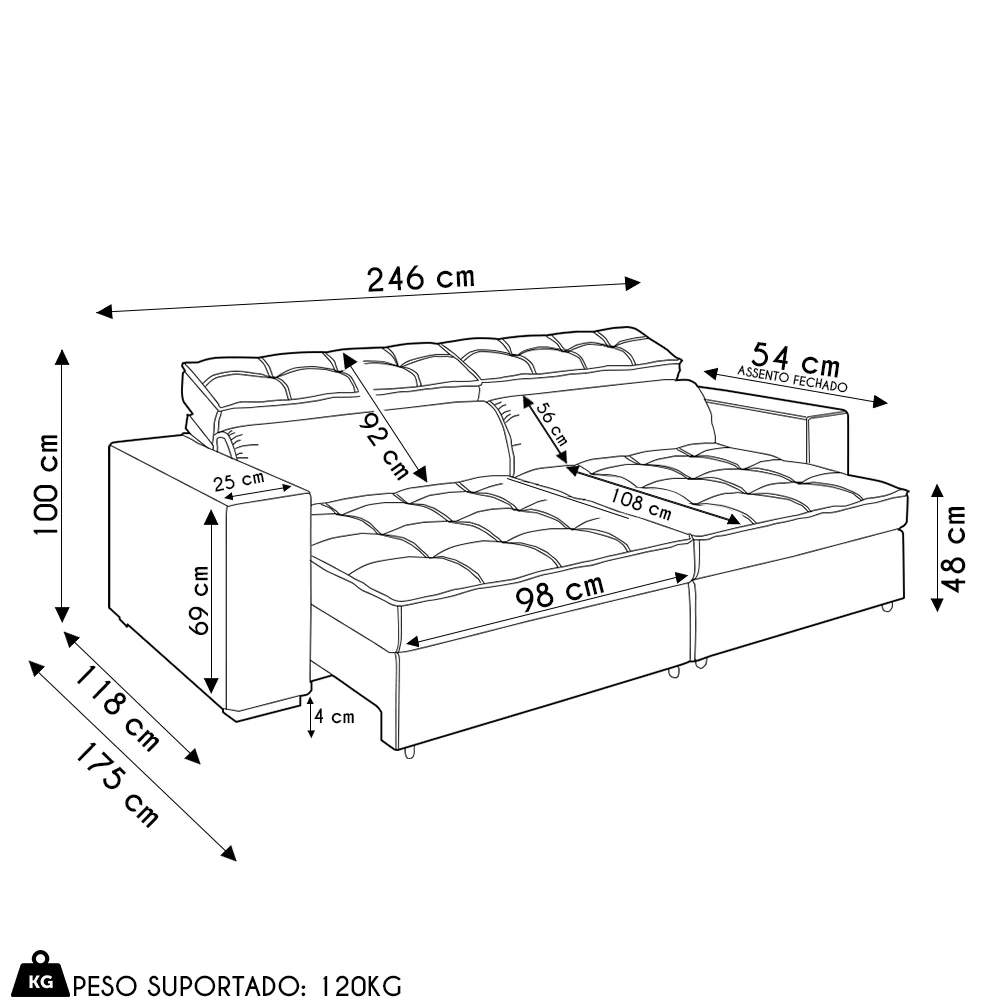 Sofá Retrátil Reclinável 3 Lugares 246cm Vick Z32 Suede Bege - Mpozenato