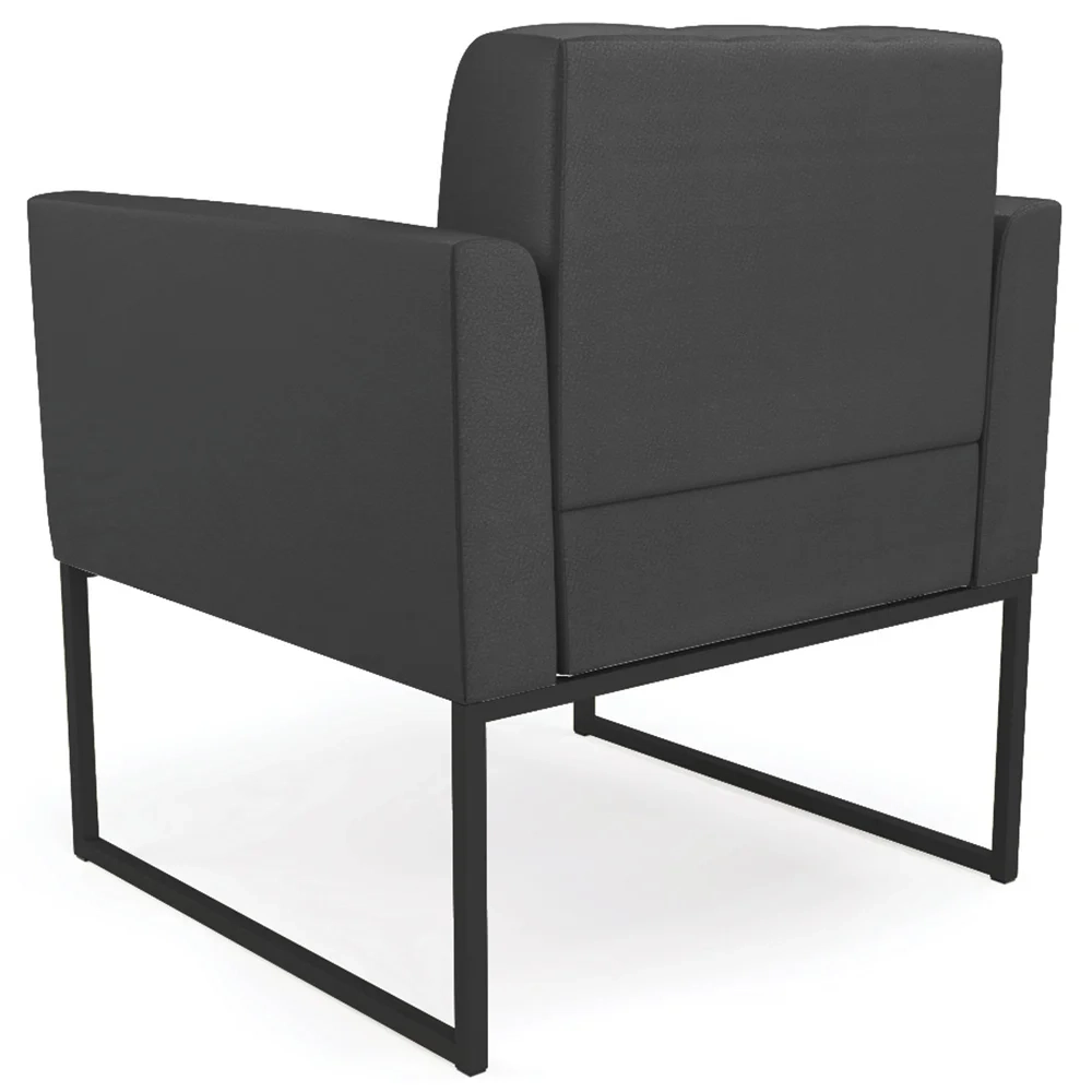 Sofá Namoradeira e 2 Poltronas Base Industrial Preto Ana Sintético Preto - Ibiza