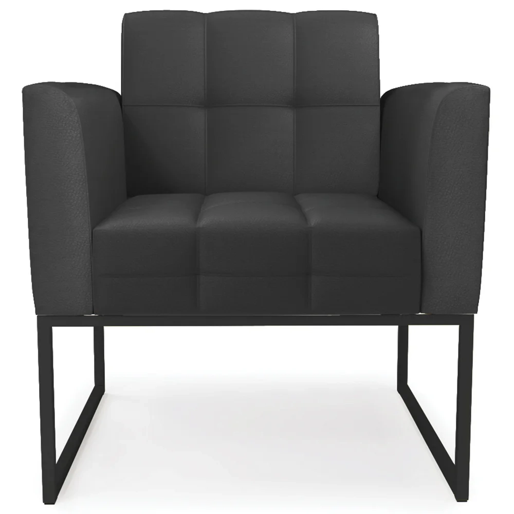 Sofá Namoradeira e 2 Poltronas Base Industrial Preto Ana Sintético Preto - Ibiza