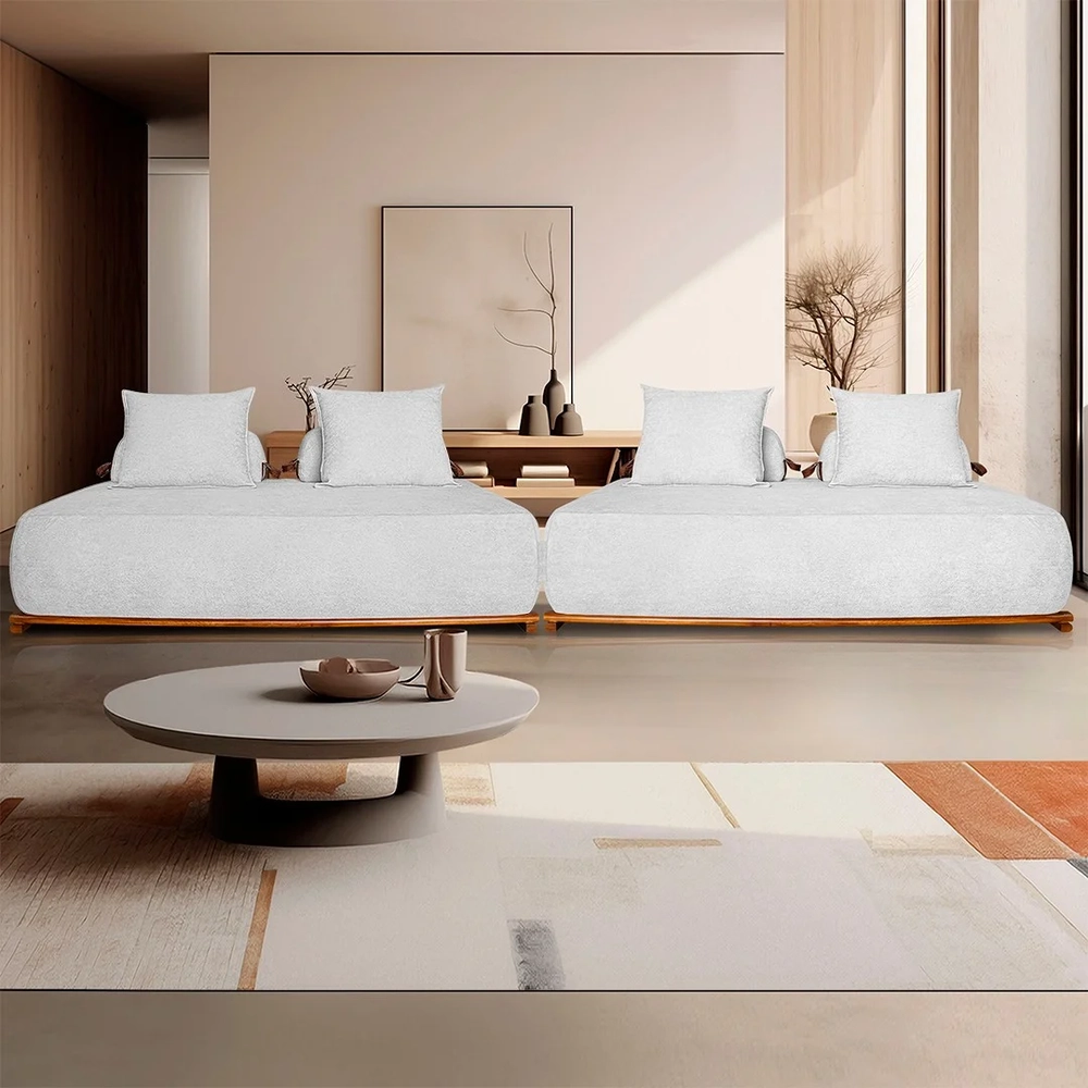 Sofá 6 Lugares Ilha 2 Módulos 200cm Viero S06 Boucle Branco - Mpozenato