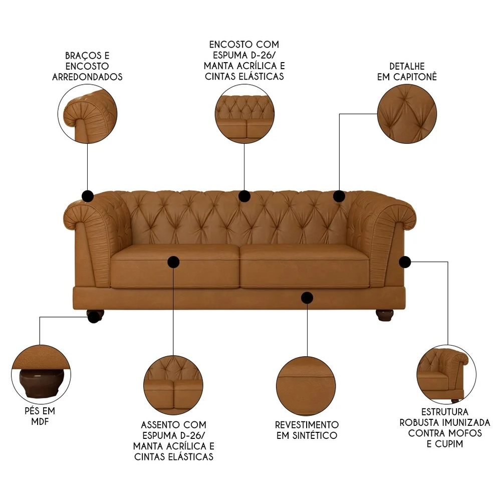 Sofá 4 Lugares Sala de Estar 274cm Otto Z32 Sintético Marrom - Mpozenato