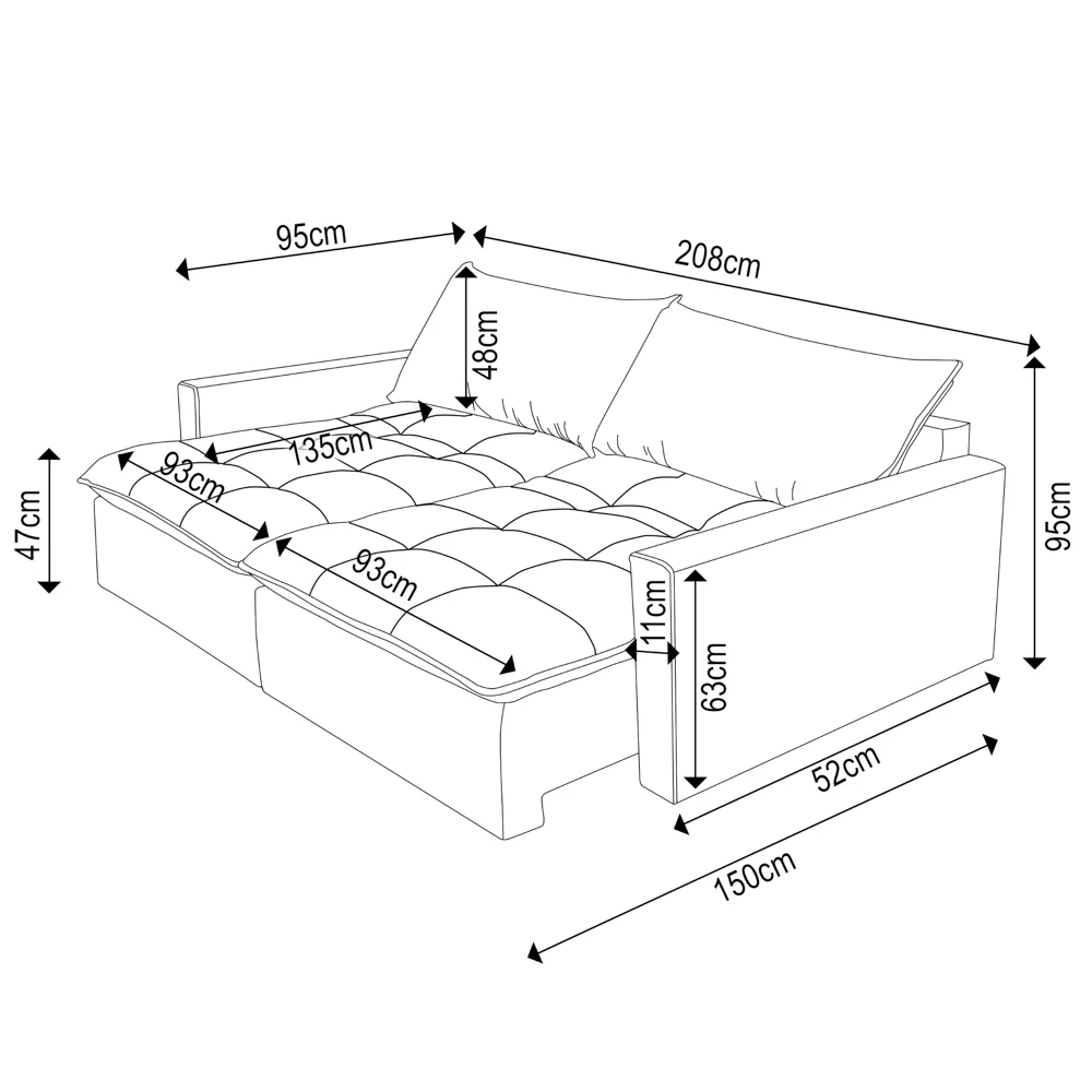Sofá Cama Casal Retrátil 208cm Carly F05 Linho Cinza - Mpozenato