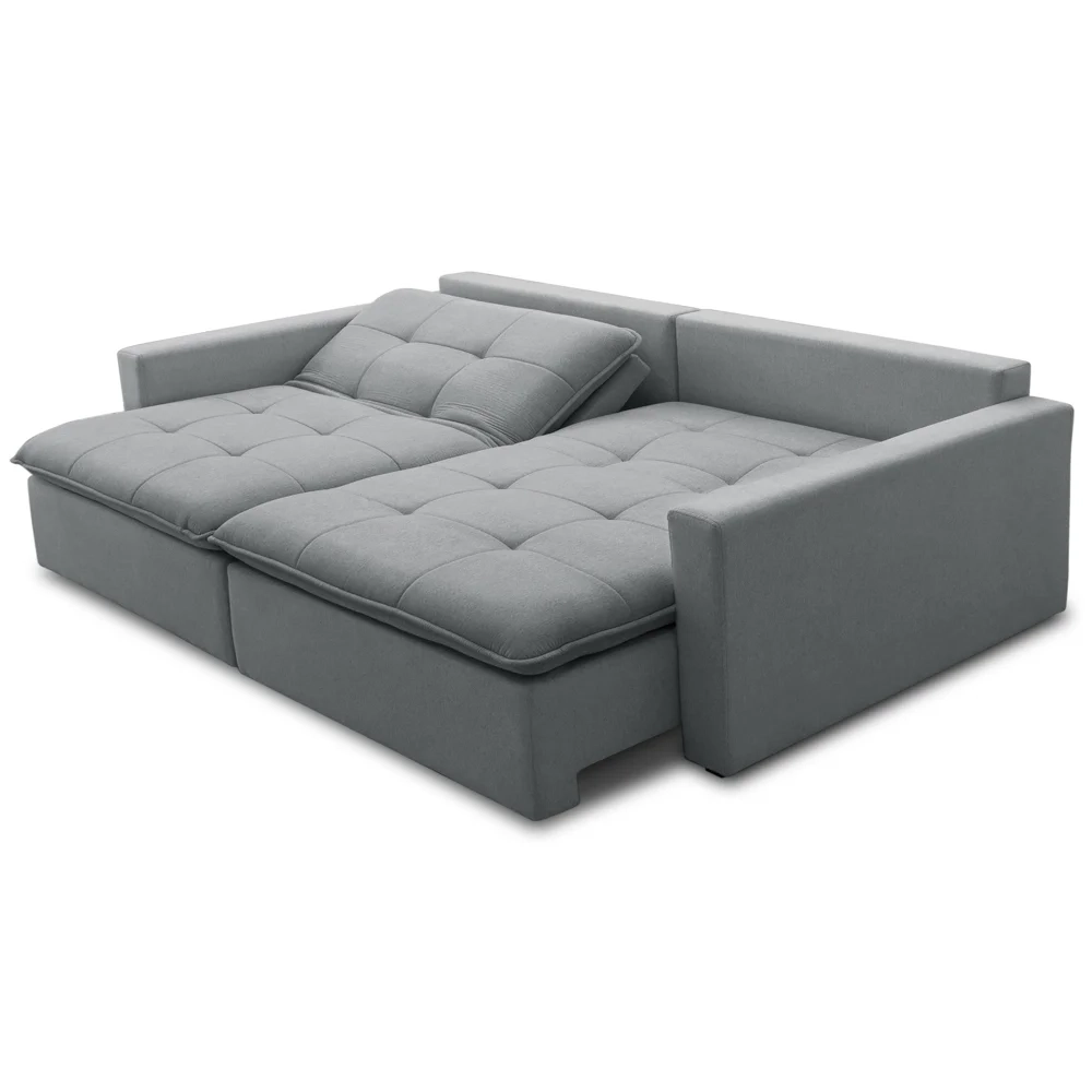 Sofá Cama Casal Retrátil 208cm Carly F05 Linho Cinza - Mpozenato