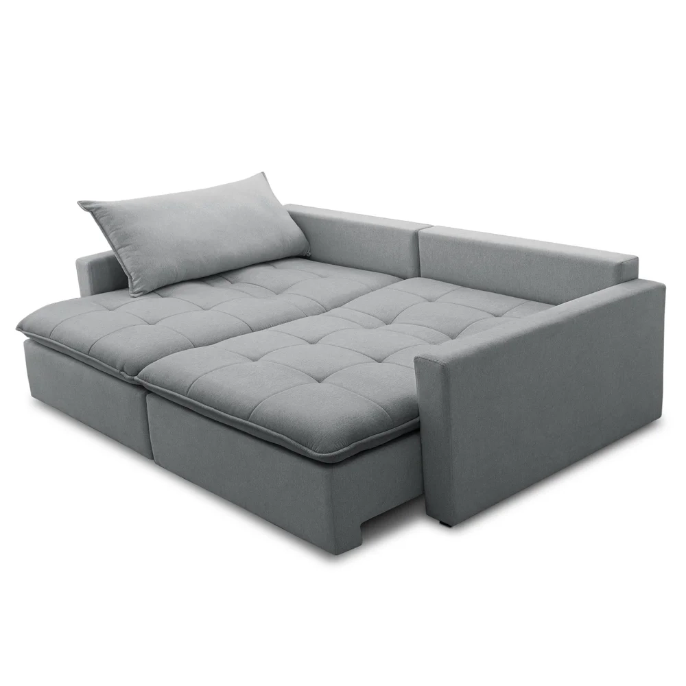 Sofá Cama Casal Retrátil 208cm Carly F05 Linho Cinza - Mpozenato
