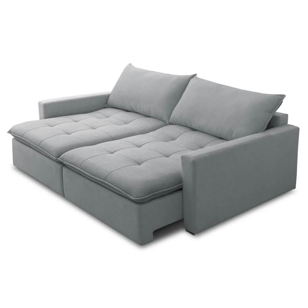 Sofá Cama Casal Retrátil 208cm Carly F05 Linho Cinza - Mpozenato
