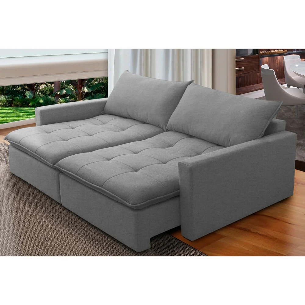 Sofá Cama Casal Retrátil 208cm Carly F05 Linho Cinza - Mpozenato