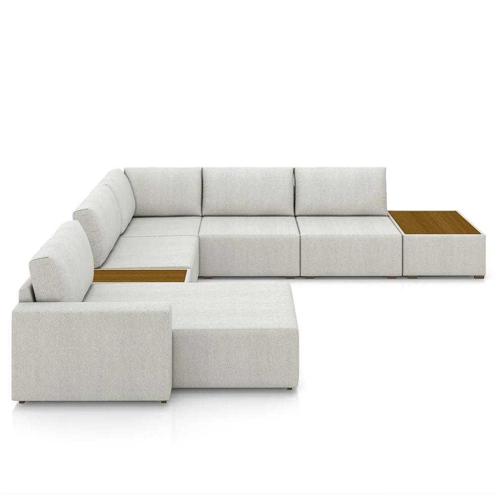 Sofá de Canto Chaise 5 Lugares 290cm Bristol Z32 Linho Cru   - Mpozenato