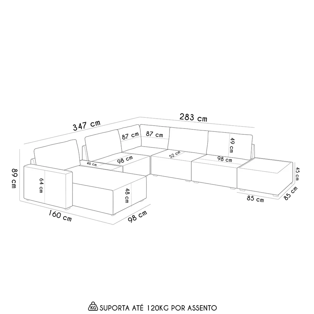 Sofá de Canto Chaise 5 Lugares 347cm Bristol Z32 Linho Cru   - Mpozenato