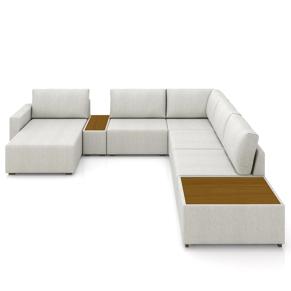 Sofá de Canto Chaise 5 Lugares 347cm Bristol Z32 Linho Cru   - Mpozenato