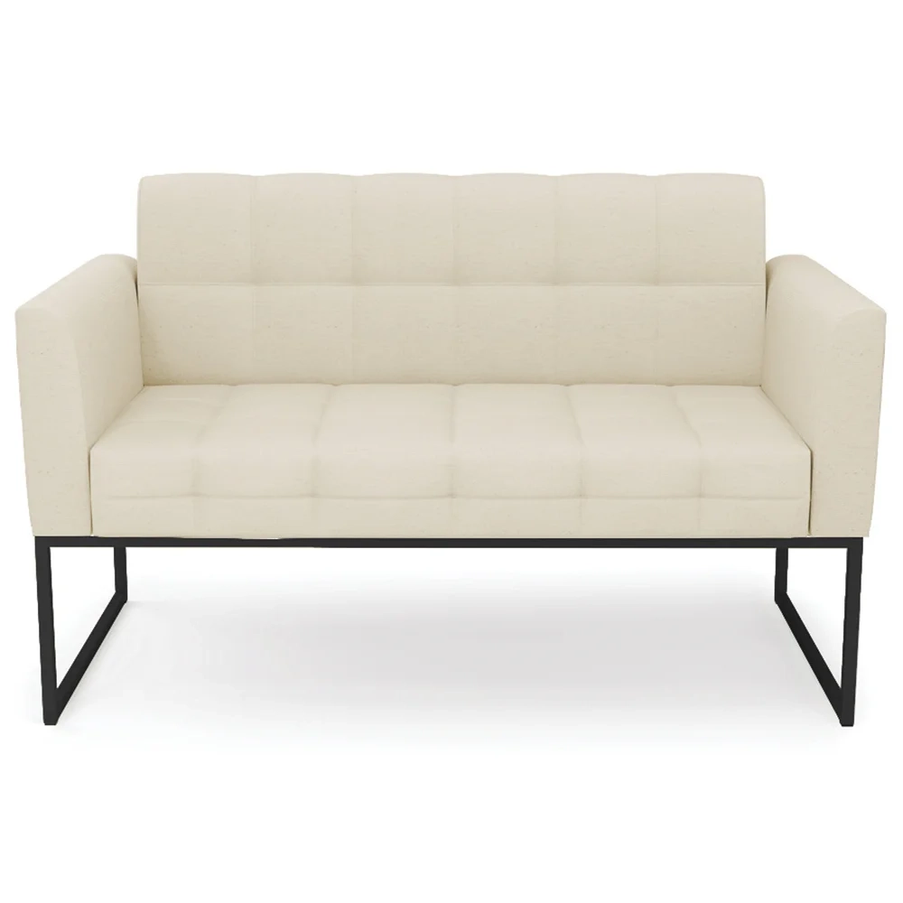Sofá Namoradeira Base Industrial Preto Ana Linho Bege - Ibiza
