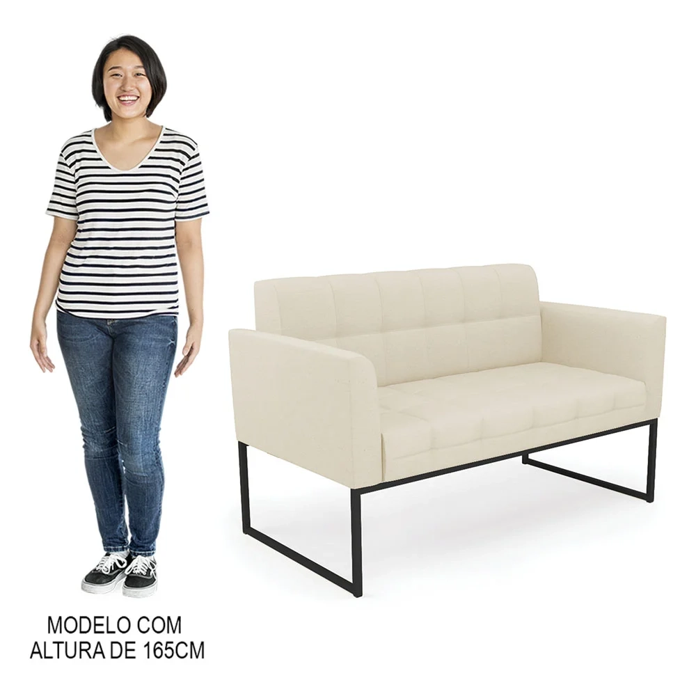 Sofá Namoradeira Base Industrial Preto Ana Linho Bege - Ibiza