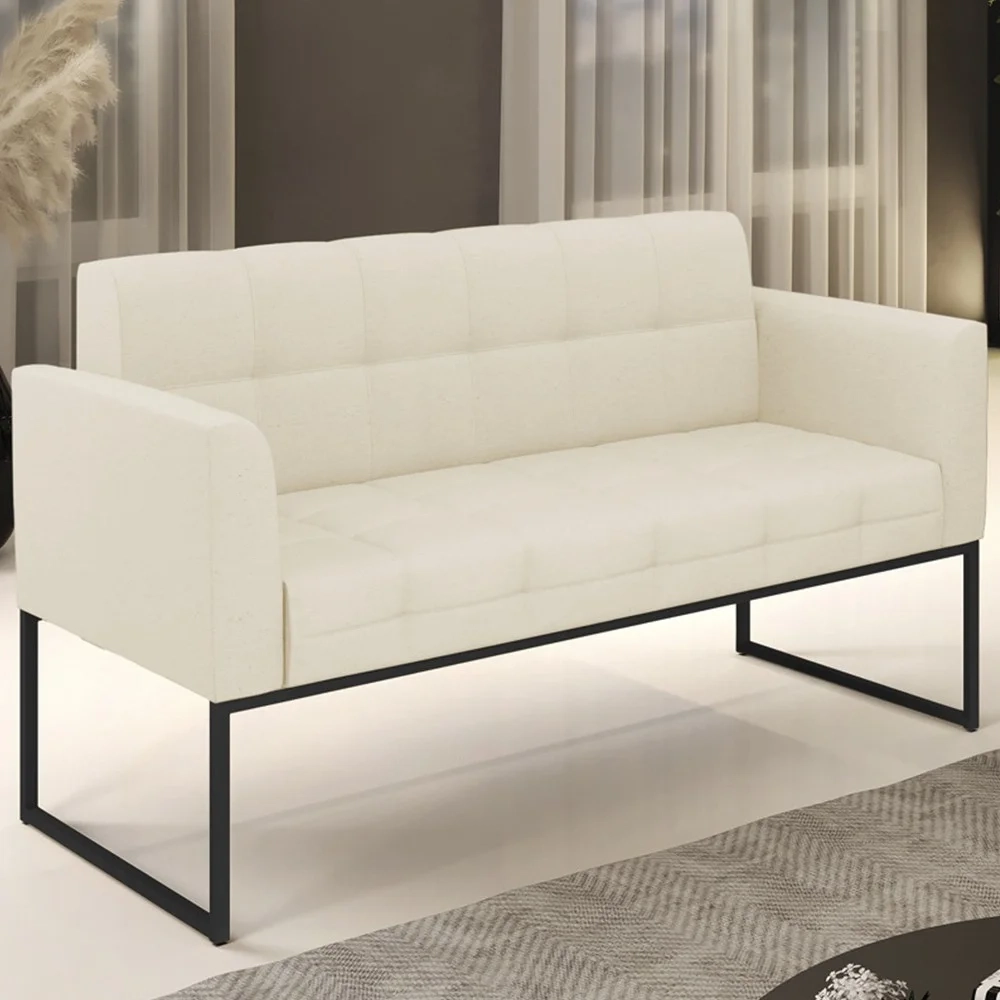 Sofá Namoradeira Base Industrial Preto Ana Linho Bege - Ibiza