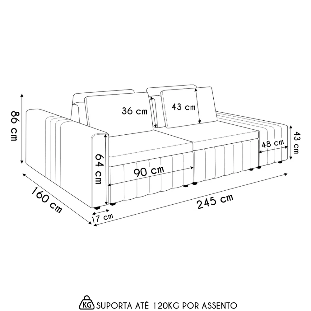 Sofá Ilha e Puff Sala Living 245cm Siesta Z32 Linho Areia      - Mpozenato