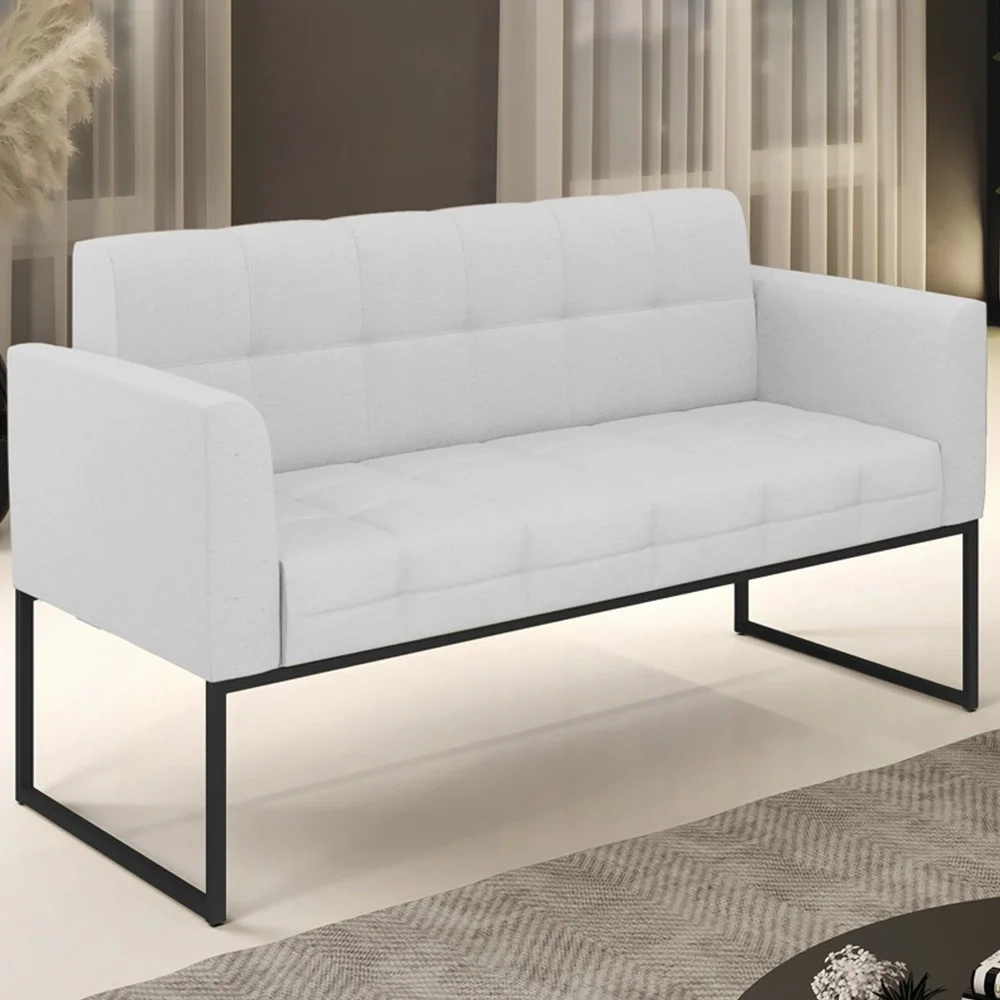 Sofá Namoradeira Base Industrial Preto Ana Linho Cinza - Ibiza