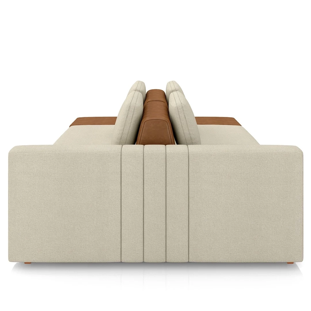 Sofá Ilha e Puff Sala Living 245cm Siesta Z32 Linho Cru/Marrom - Mpozenato