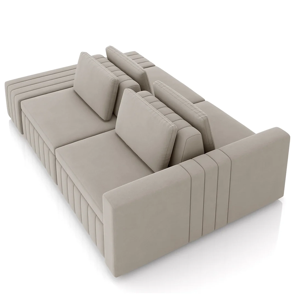 Sofá Ilha e Puff Sala Living 245cm Siesta Z32 Veludo Bege    - Mpozenato