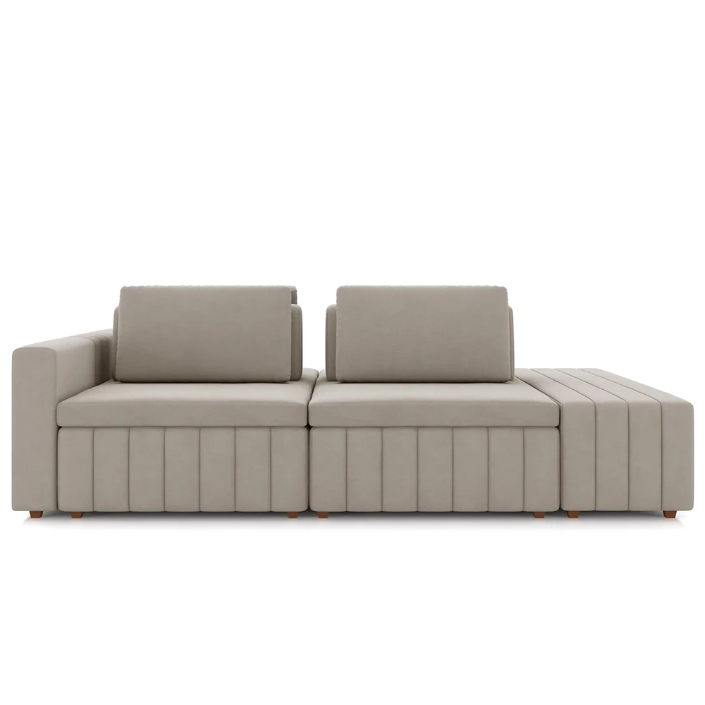 Sofá Ilha e Puff Sala Living 245cm Siesta Z32 Veludo Bege    - Mpozenato