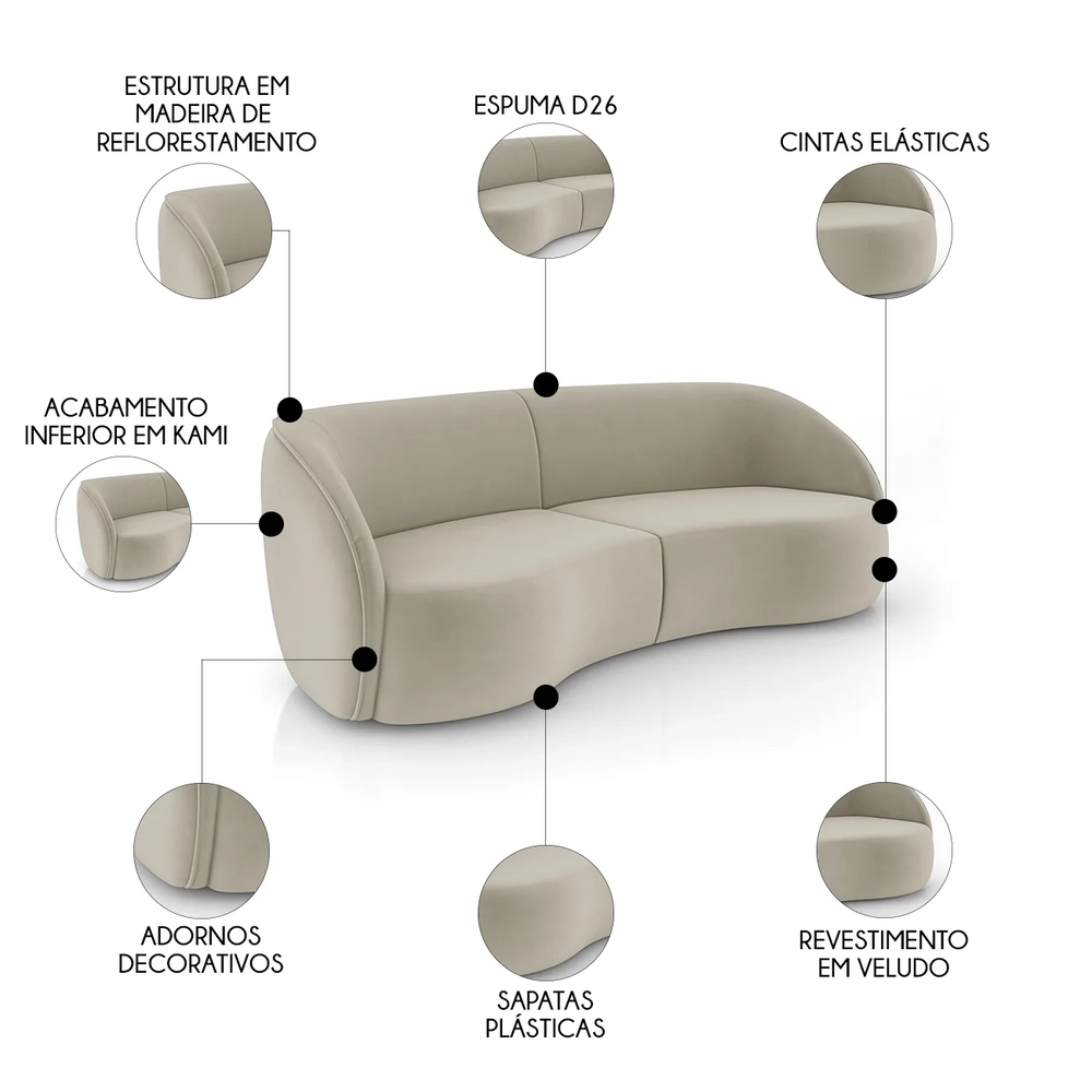 Sofá 3 Lugares 288cm Orgânico Zion Z32 Veludo Bege - Mpozenato