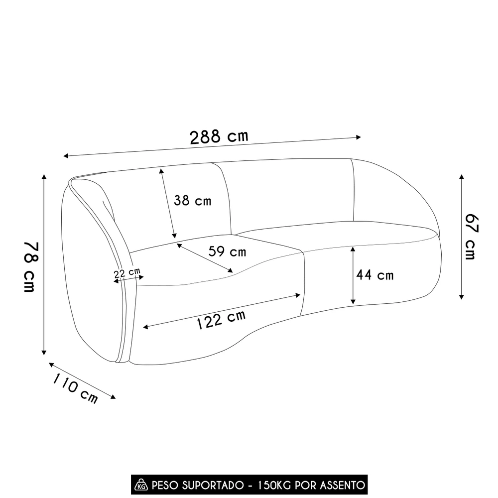 Sofá 3 Lugares 288cm Orgânico Zion Z32 Boucle Branco - Mpozenato