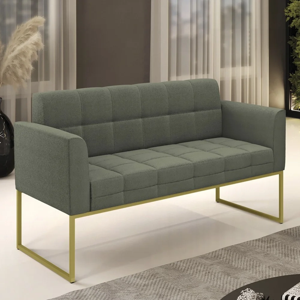 Sofá Namoradeira Base Industrial Dourado Ana Boucle Menta - Ibiza