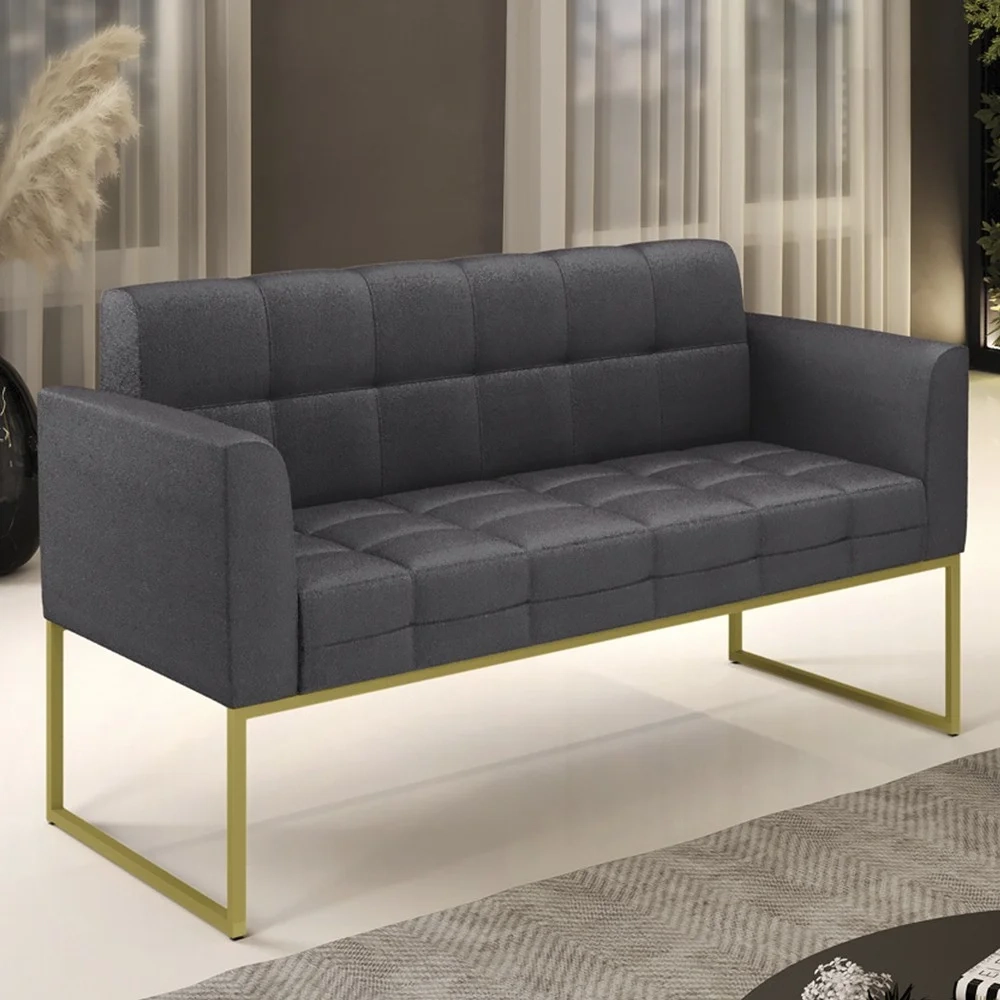 Sofá Namoradeira Base Industrial Dourado Ana Boucle Grafite - Ibiza