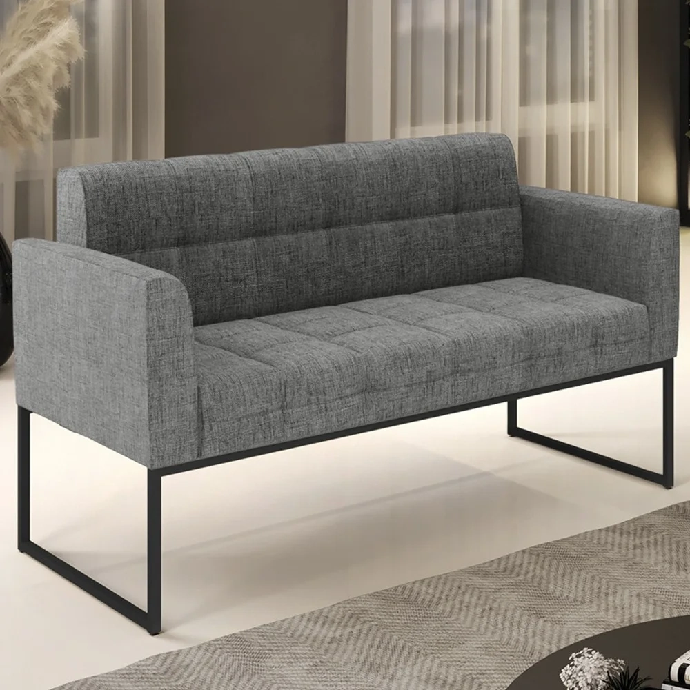 Sofá Namoradeira Base Industrial Preto Ana Linho Grafite - Ibiza