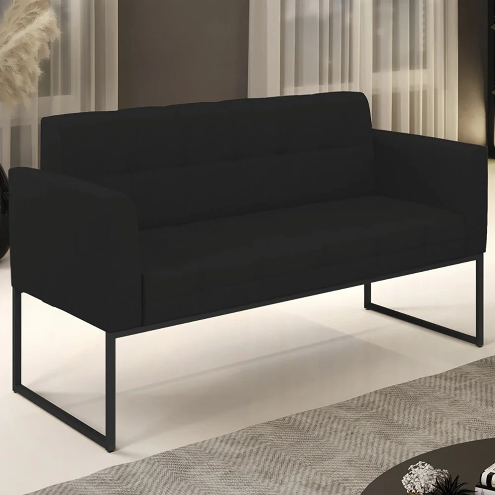 Sofá Namoradeira Base Industrial Preto Ana Linho Preto - Ibiza