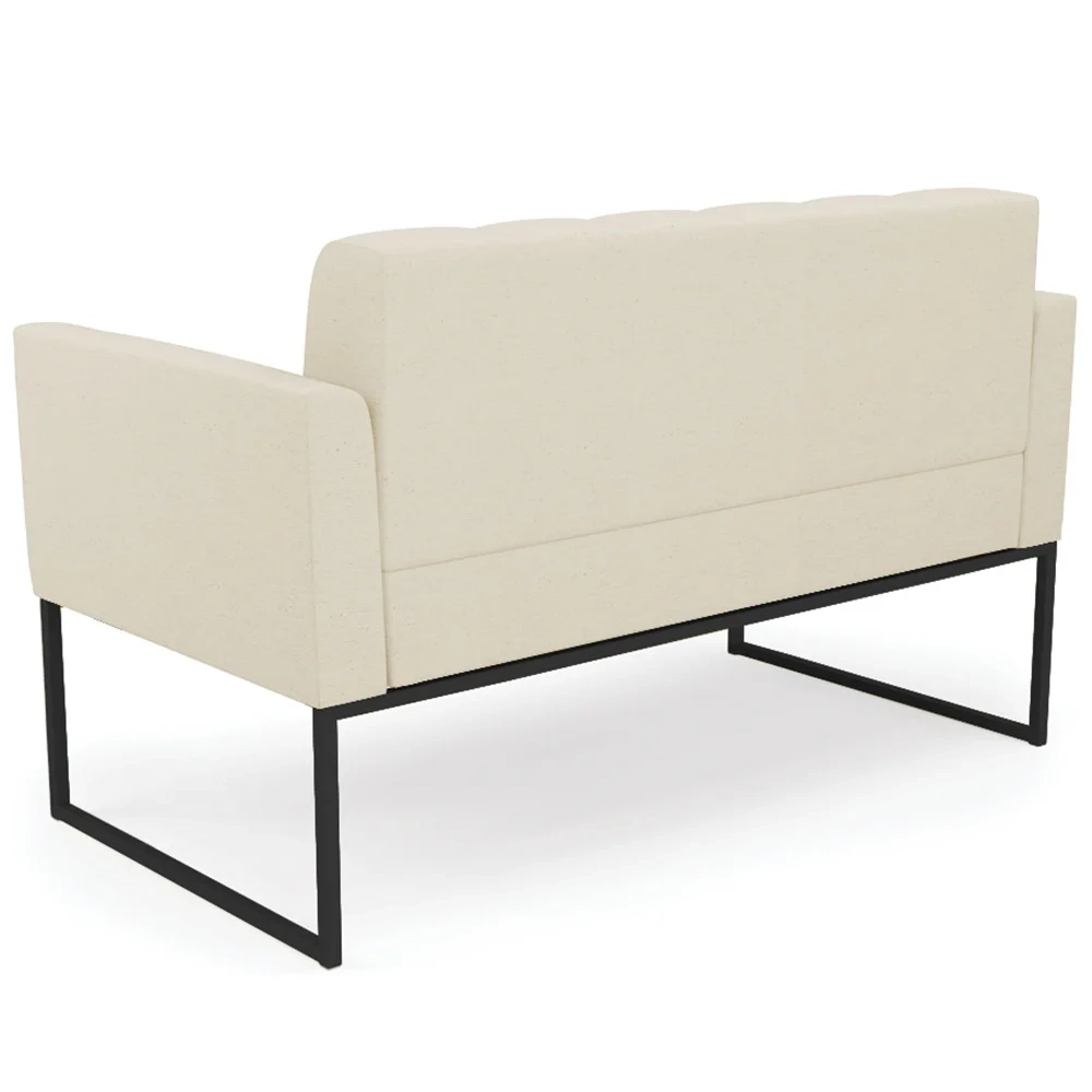 Sofá Namoradeira e 2 Poltronas Base Industrial Preto Ana Linho Bege - Ibiza