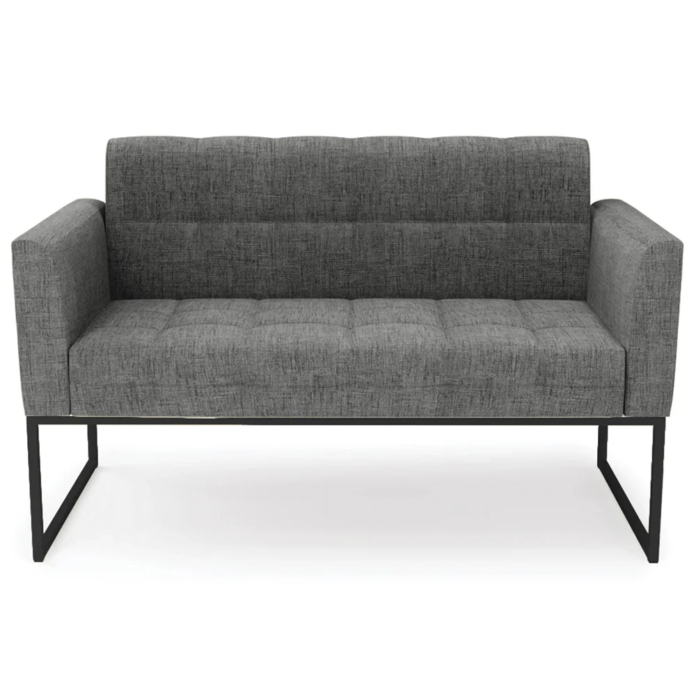 Sofá Namoradeira e 2 Poltronas Base Industrial Preto Ana Linho Grafite - Ibiza