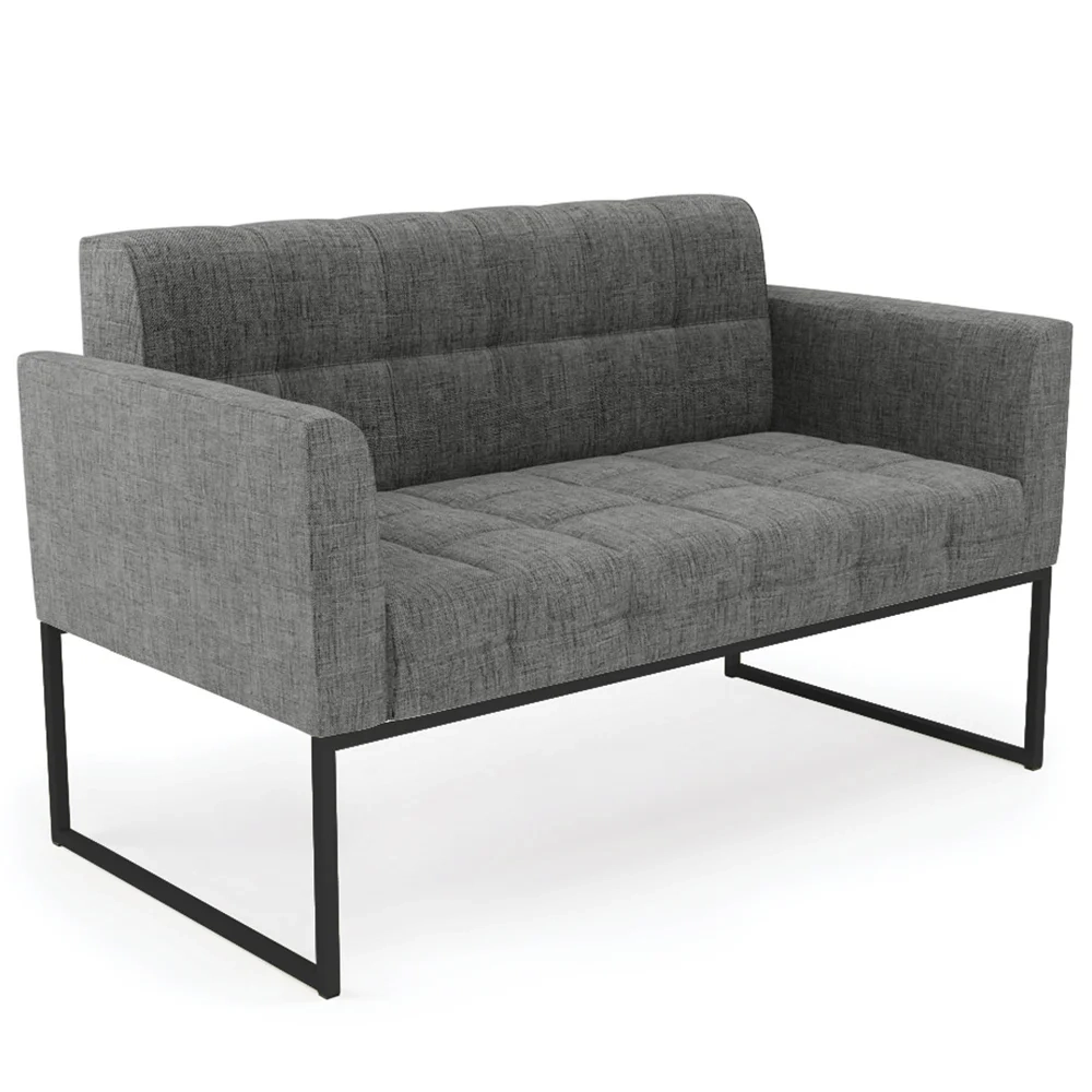 Sofá Namoradeira e 2 Poltronas Base Industrial Preto Ana Linho Grafite - Ibiza