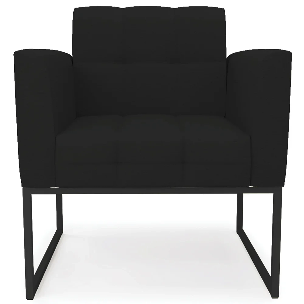 Sofá Namoradeira e 2 Poltronas Base Industrial Preto Ana Linho Preto - Ibiza