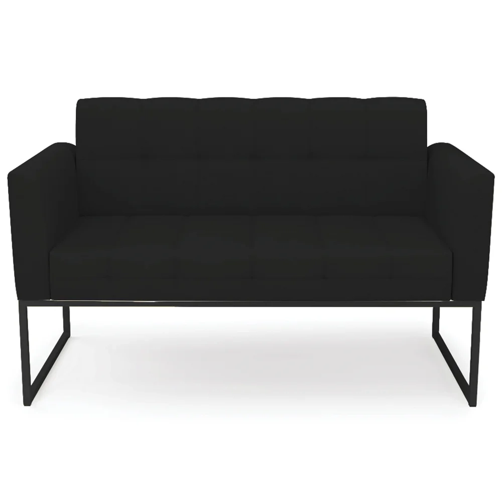 Sofá Namoradeira e 2 Poltronas Base Industrial Preto Ana Linho Preto - Ibiza