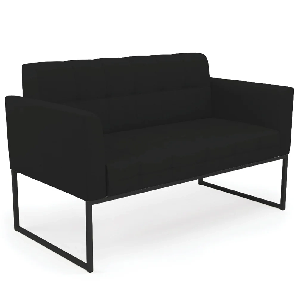 Sofá Namoradeira e 2 Poltronas Base Industrial Preto Ana Linho Preto - Ibiza