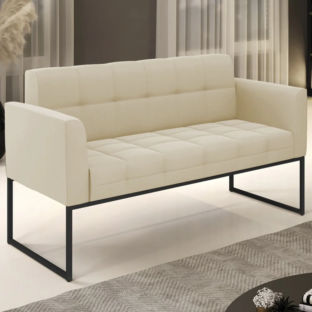 Sofá Namoradeira Base Industrial Preto Ana Suede Bege - Ibiza