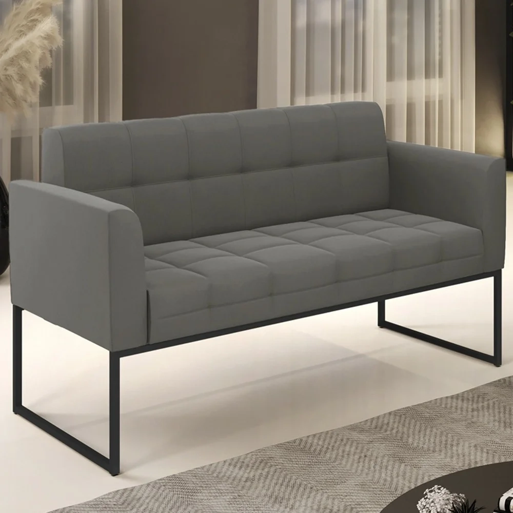 Sofá Namoradeira Base Industrial Preto Ana Suede Grafite - Ibiza