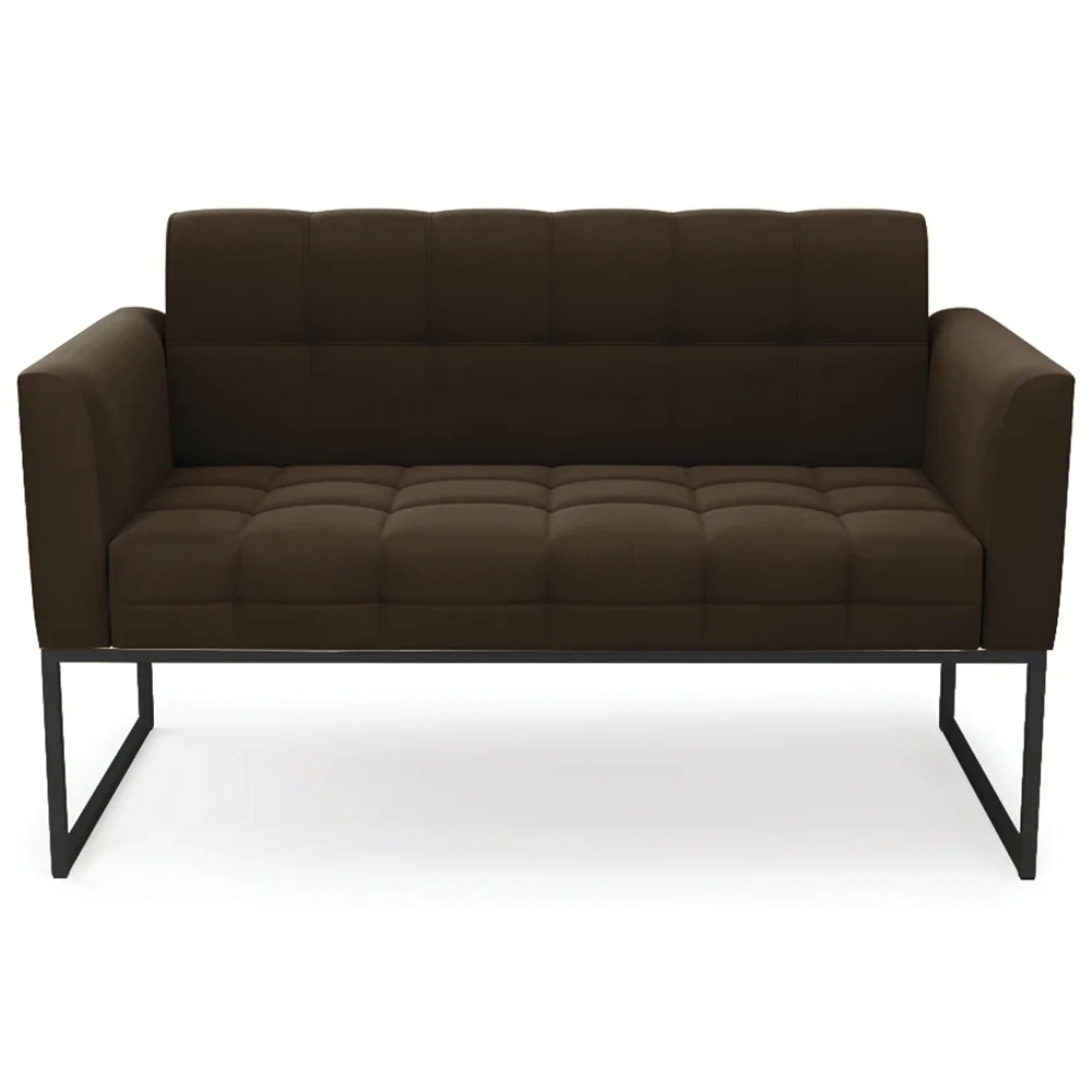 Sofá Namoradeira Base Industrial Preto Ana Suede Marrom - Ibiza