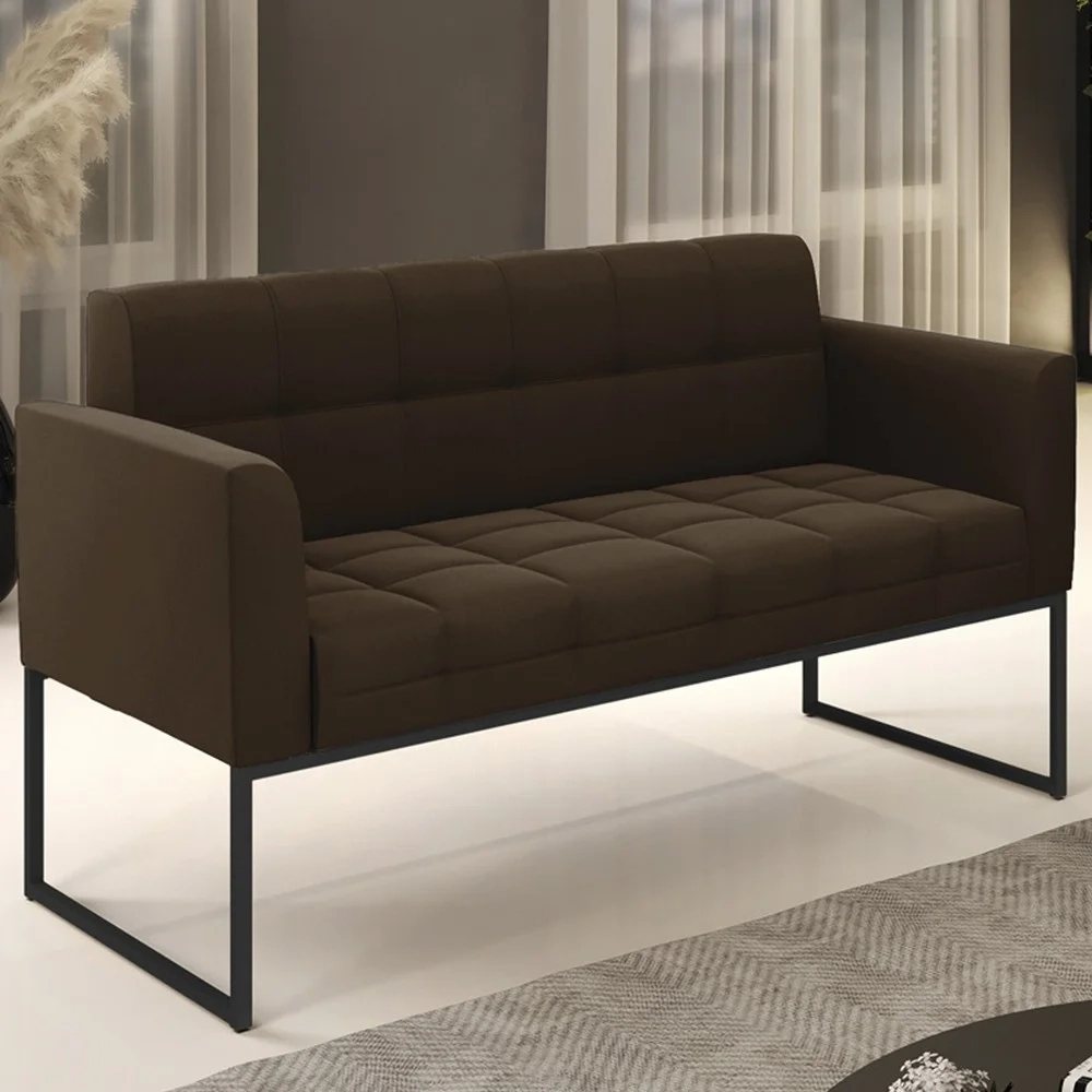 Sofá Namoradeira Base Industrial Preto Ana Suede Marrom - Ibiza